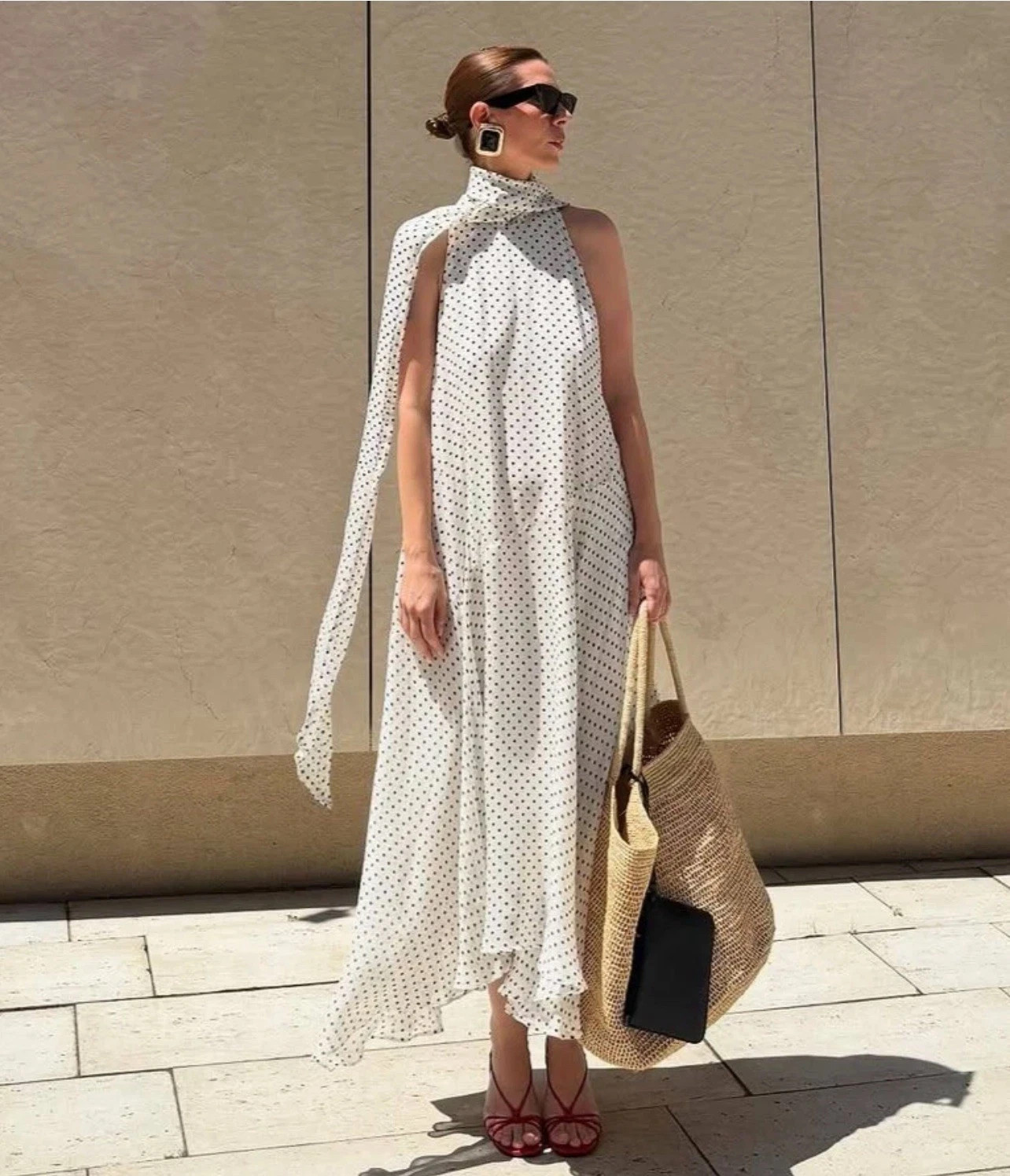 ZARA NEW SS25 WOMAN ASYMMETRIC POLKA DOT HALTER DRESS ZW