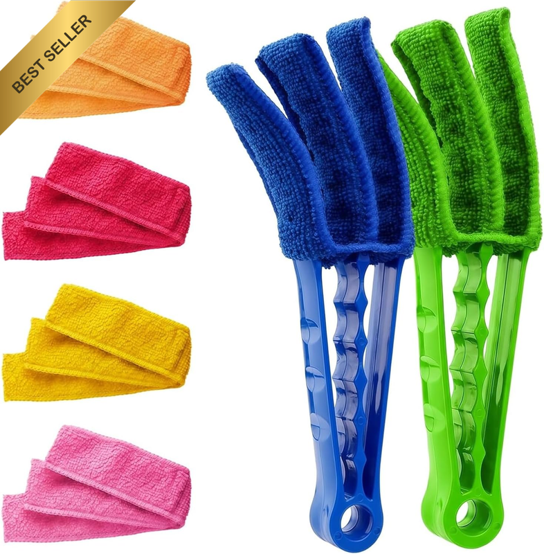 Window Blind Cleaner Duster Brush with 2 Handles 6 Microfiber Sleeves - Blind Cl