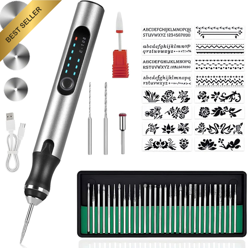 Electric Engraving Tool Set, USB Rechargeable, 37 Bits, Portable Rotary Engraver