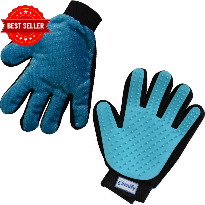 Zenify Pet Grooming Glove - for Cats, Dogs, Rabbits, Horses - Dual Sided 2-In-1 