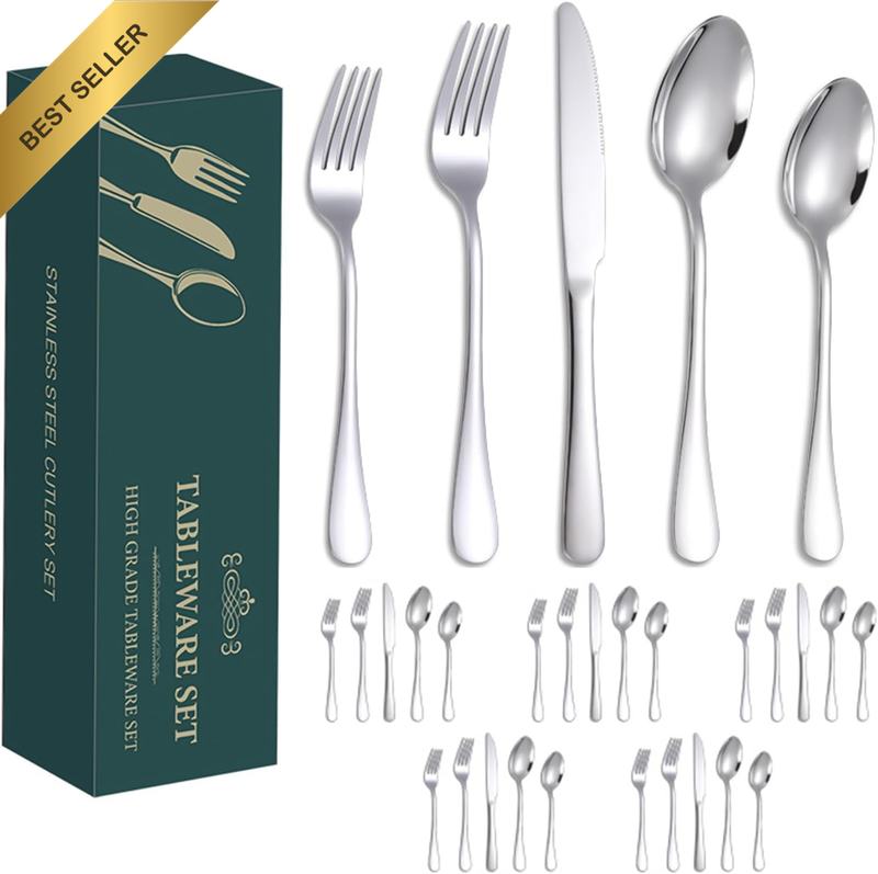 Silverware Cutlery Set 30PC for 6 SS Spoon Fork Knife Dishwasher Safe