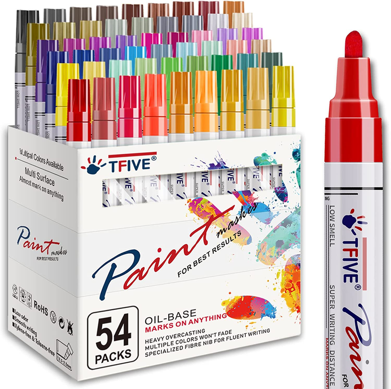 Pens - 54 Colors Medium Tip Paint Markers, Permanent, Waterproof &