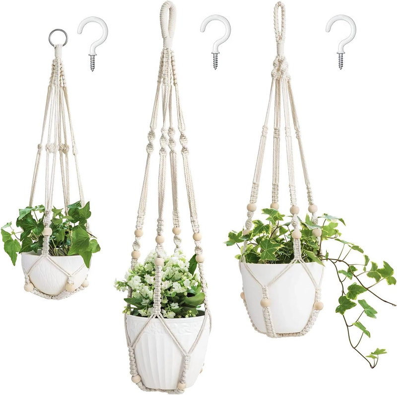 3 Packs of Macrame Plant Hangers, Indoor Hanging Flower Pot Baskets in Various S