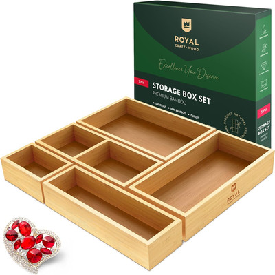 Luxury Bamboo Drawer Organizer Storage Box, Bin Set - Multi-Use Drawer Organizer