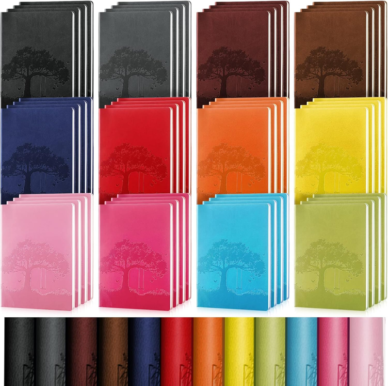 48 Pcs Pu Leather Journals Notebook Bulk Colorful Tree Life Lined Journal Notebook Soft Pu Leather Cover Ruled Writing Notebook for Writing School Office Home 128 Pages (8.1 X 5.6 Inch)
