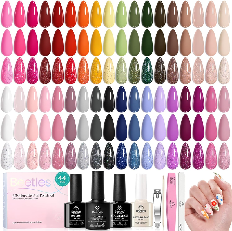 44 PCS Gel Nail Polish Set-36 Colors Gel Polish Set Base Coat Glossy Matte & Gli