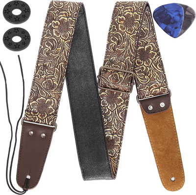 , Stamped Leather Guitar Strap Pu Leather Western Vintage 60