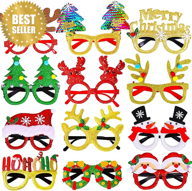 Christmas Glasses 12PCS, Party Favors Christmas Tree Hanging Ornaments Decoratio