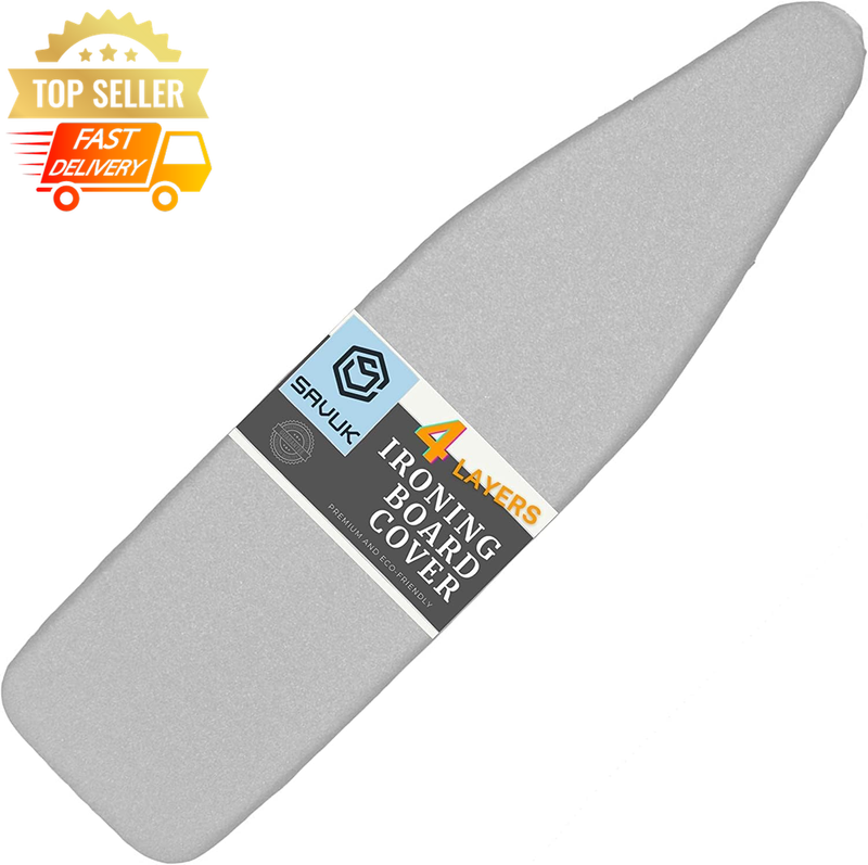 Heavy Duty Ironing Board Cover & Pad 15x54" Non-Stick Silicone Silver