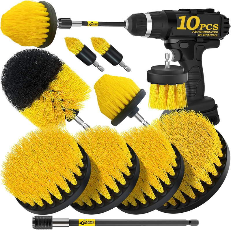10Pieces Drill Brush Attachments Set, Power Scrubber Brush with Extend Long Atta