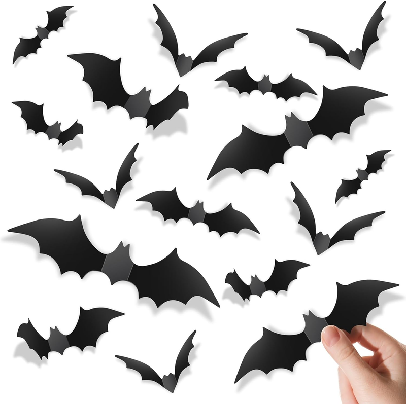 140Pc 3D Halloween Bat Stickers PVC Black Scary Wall Window Pa...