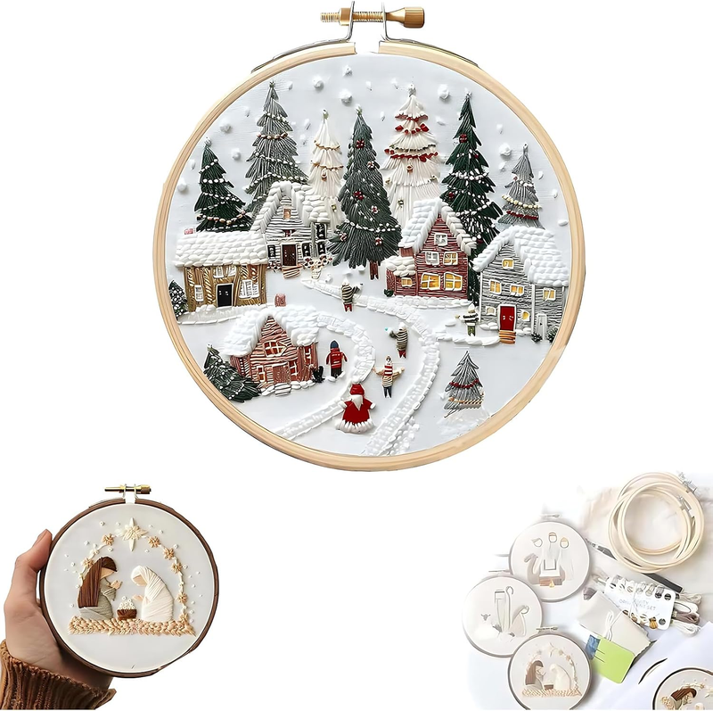 Mizoxy 1 Piece Christmas Embroidery Kit, DIY Hand Embroidery Starter Kit with St
