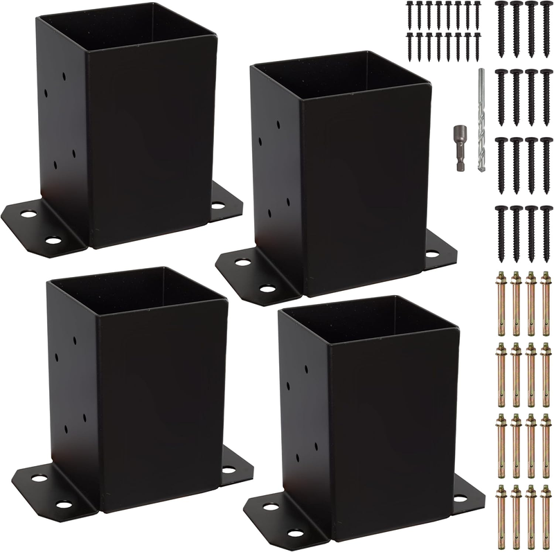 LADECH 4X4 Wood Fence Post Anchor Base, 2Mm Thick Steel and Black Powder Coated,