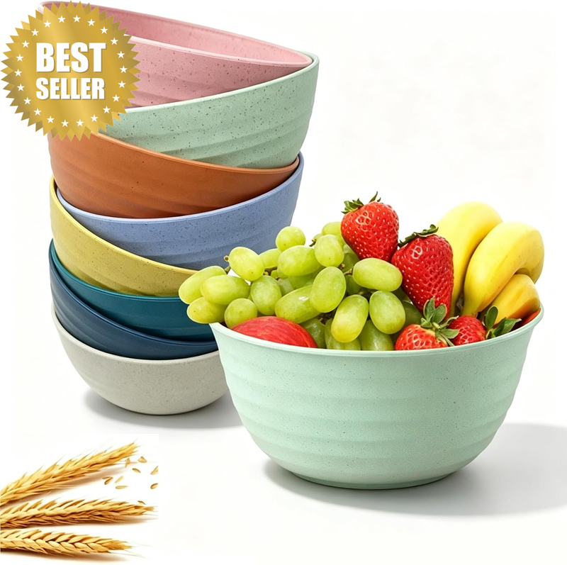 Wheat Straw Cereal Bowls 8 Pack 26 Oz Plastic Dinner Bowl Set