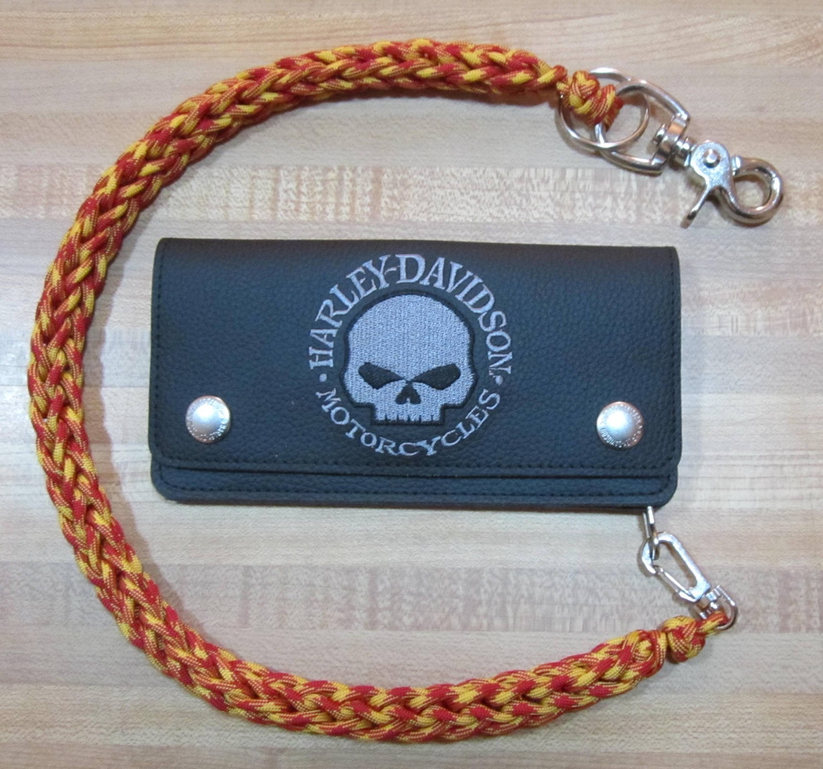 Handcrafted Red and Yellow 3 Pin Weave USA 550 Paracord Biker Wallet Chain 1%