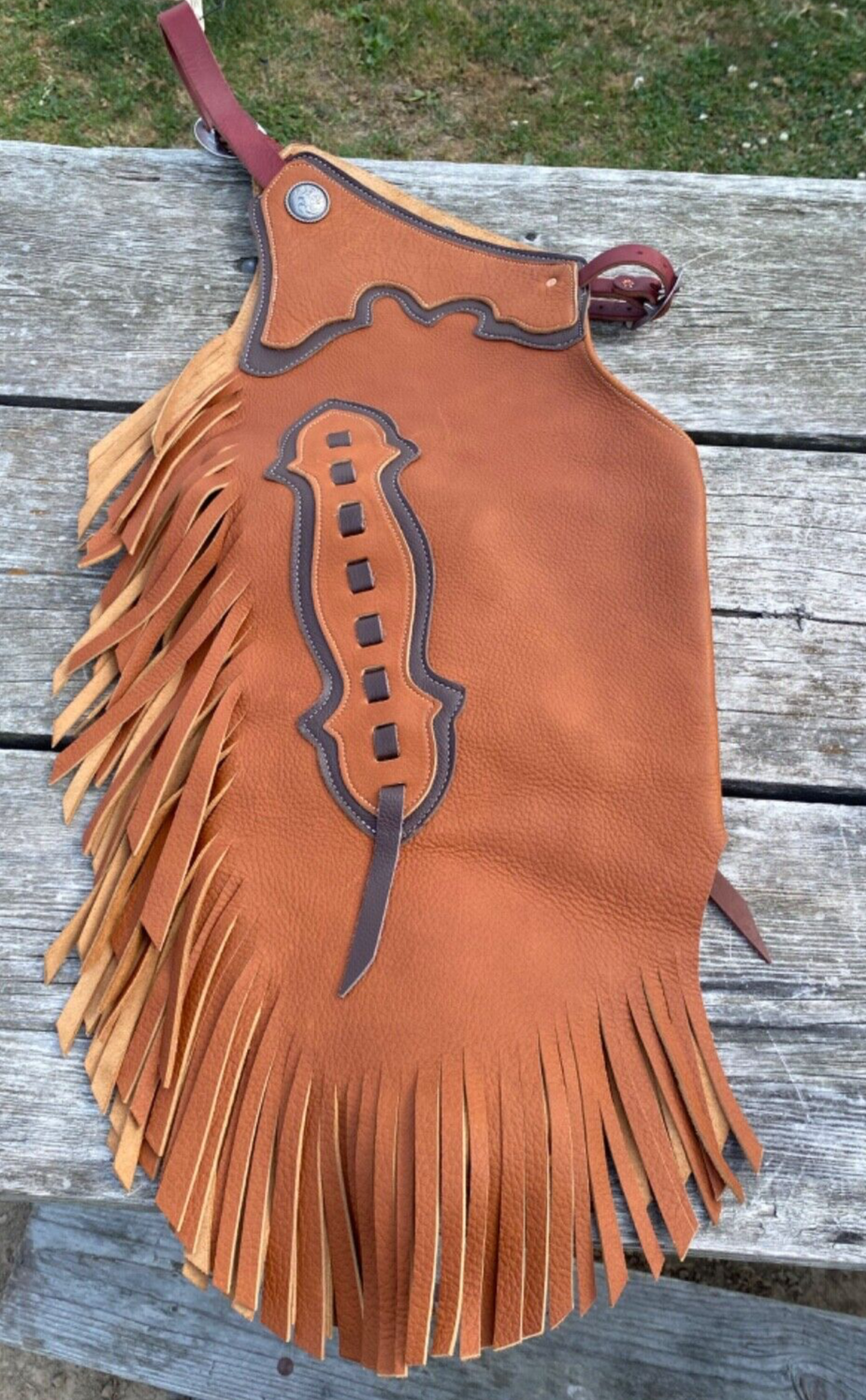 Small Rocking Y full grain leather Western chinks / chaps US made