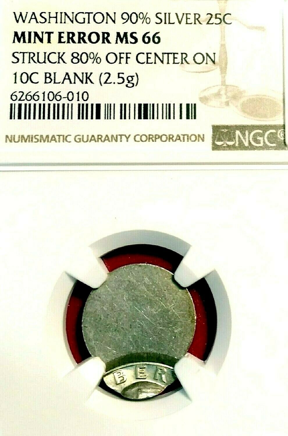 NGC MS-66 QUARTER STRUCK ON *SILVER DIME* PLANCHET OFF CENTER MULTI-ERROR!