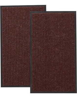 2 Pack Indoor/Outdoor Door Mat Traps Dirt Non Slip Welcome Mat - 17  X 30  BROWN