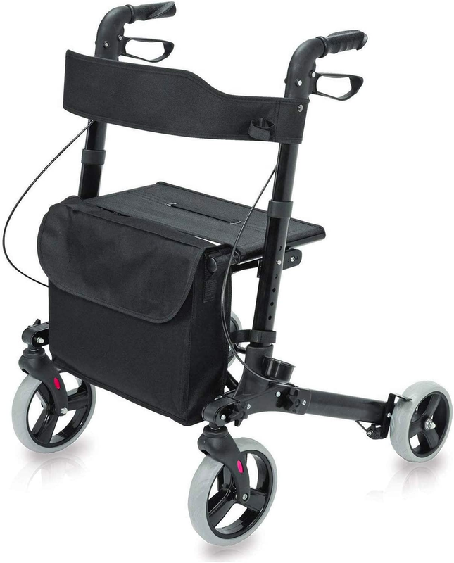 Walker Rollator with Seat and Backrest, Adjustable Handle Height, FSA HSA Eligib