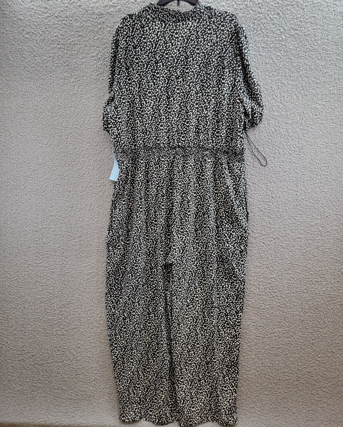 London Times Plus Puff Sleeve Front Zip Jumpsuit 22W Black/Ivory Smocked Waist - Picture 12 of 18