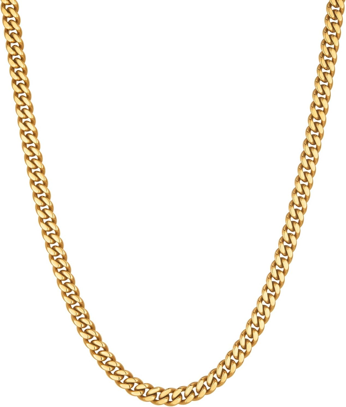 Men’s Gold Cuban Link Chain 18K Gold Plated Stainless Steel 4mm 5mm 6mm