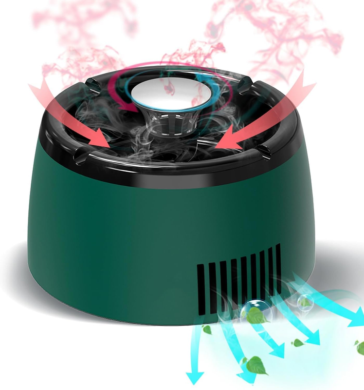 Smokeless Ashtray Air Purifier Ashtray Clean Air Ashtray Unique Present for Men Smokeless Ashtrays for Home Car Indoor Office (Green/Black)