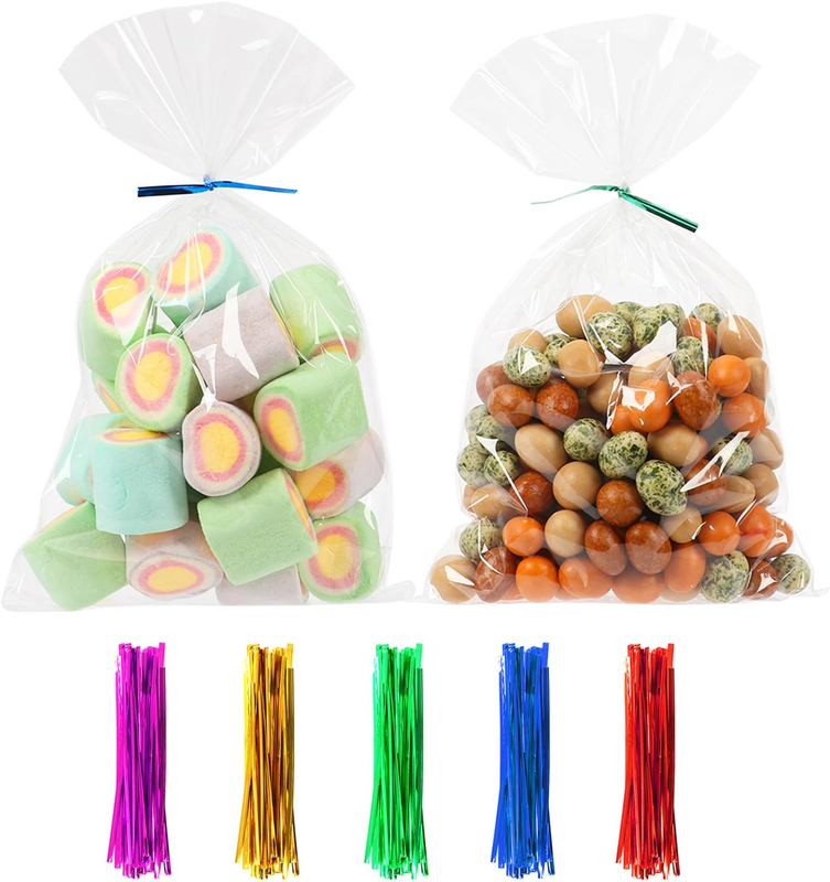 100 Pcs 6X10 Cellophane Bags Clear Cellophane Gift Bag with Twist Ties Clear Treat Bags for Bakery,Popcorn,Cookies,Candies,Dessert, Small Gift Party Favors
