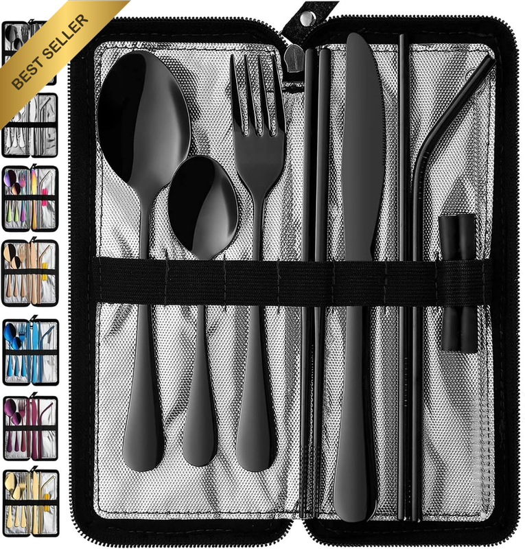 Portable Camping Cutlery Set for Travel, 10-Piece Travel Cutlery Set with Spoon