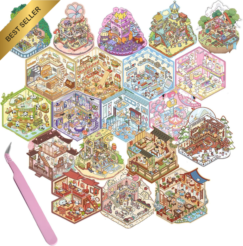 20 Sets DIY 3D Stickers Scene,Fun DIY House Stickers for Adults and Kids to Reli