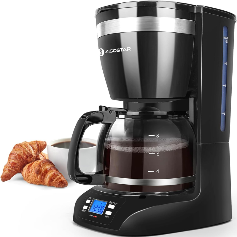 Programmable Coffee Maker, 8 Cup Coffee Maker with Glass Carafe, Auto Pause Smal