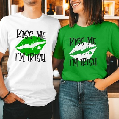 Kiss Me Im Irish Shirt Funny St Patricks Day Lip Tee Shamrock Clover Tops T-304