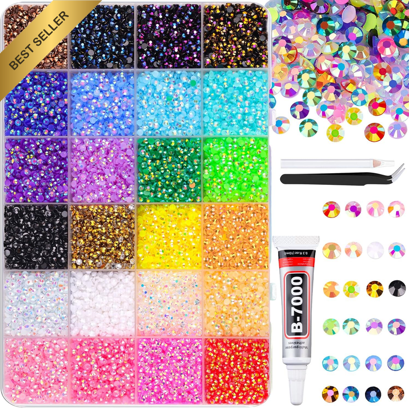 24000Pcs Jelly Resin Rhinestones with Tweezers for Crafts, Mixed Gems, 3Mm Non H