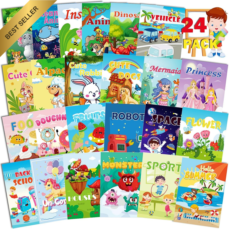 24-Pack Mini Coloring Books for Kids - Perfect for Parties & Activities