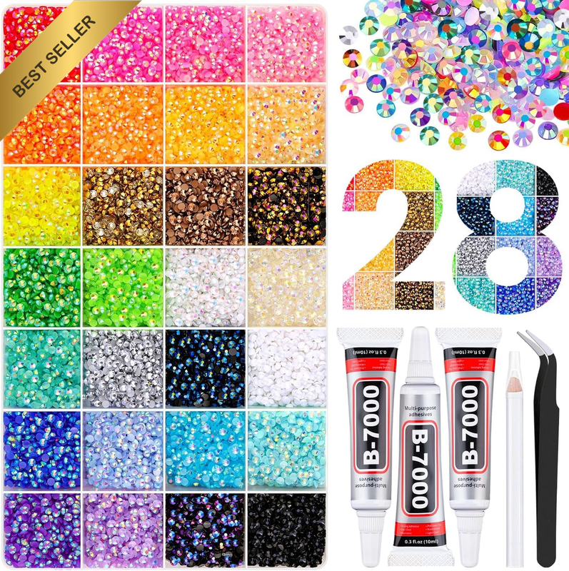 34000Pcs Resin Rhinestones with Tweezers for Bedazzling, Multicolor 3Mm Crystal 