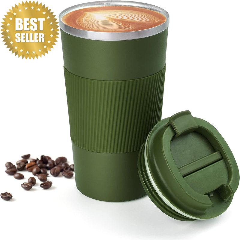 Travel Coffee Mug Spill Proof, Vacuum Insulated Coffee Mug 17Oz Stainless Steel