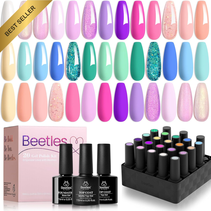 Gel Polish Nail Set 20 Colors Unicorn Collection Pastel Bright Pink Blue Green S