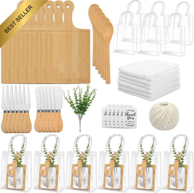 55 Pcs Cheese Board Gift Set, Makes 6 Independent Gift Packs | Bamboo Cheese Boa