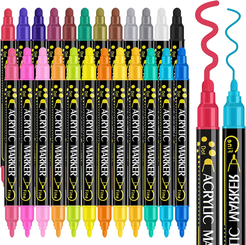 Dual Tip Acrylic Paint Pens Set - 24 Vibrant Colors - Premiu