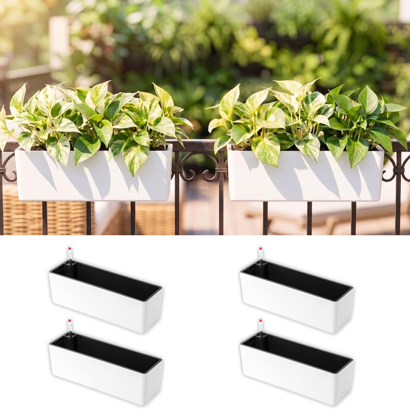 Lalagreen Balcony Flower Boxes over the Rail (16 Inch, 4 Pack) White Rectangular
