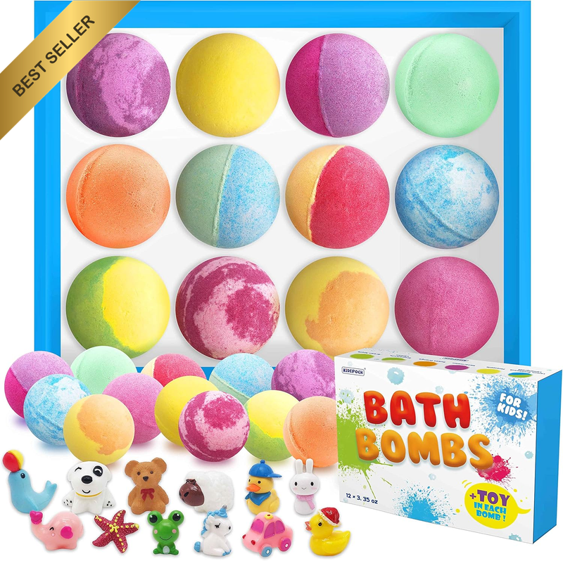 Bath Bombs for Kids with Toys inside Set of 12 Organic & Natural Bubble Kids Bat