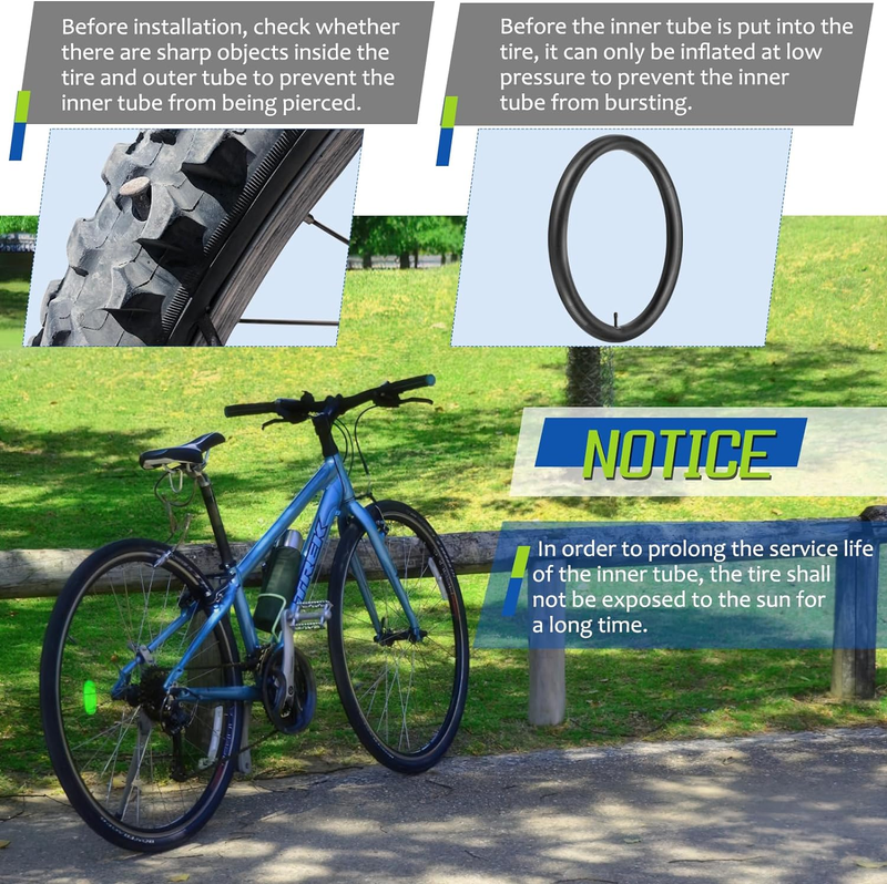 2 Pack 16"/ 20"/ 24"/ 26" x1.75/1.95/2.10/2.125 Bicycle Tube with 2 Tire Levers,