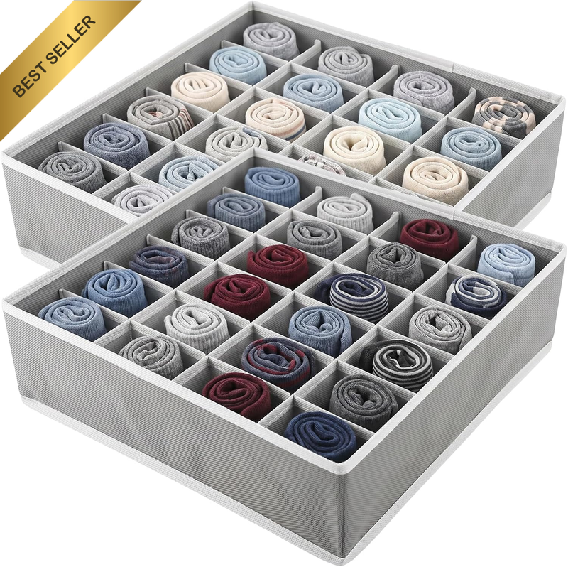 Closet Sock Organizer and Underwear Drawer Organizer, 24 Cell Storage Boxes for