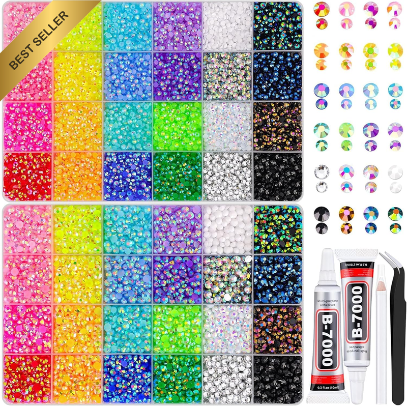 2 Boxes 3+4Mm Jelly Rhinestones for Bedazzling, 42000Pcs Multicolor Flatback Res
