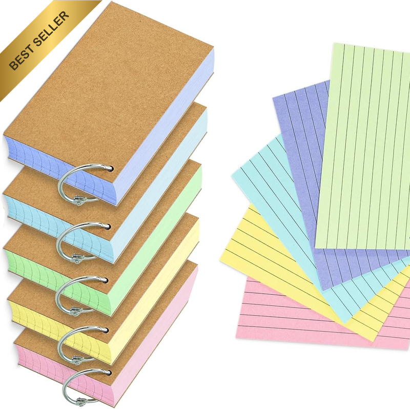 500-Pcs 3X5 Inch Colored Index Cards with Ring – Double-Sided Lined Flashcards i