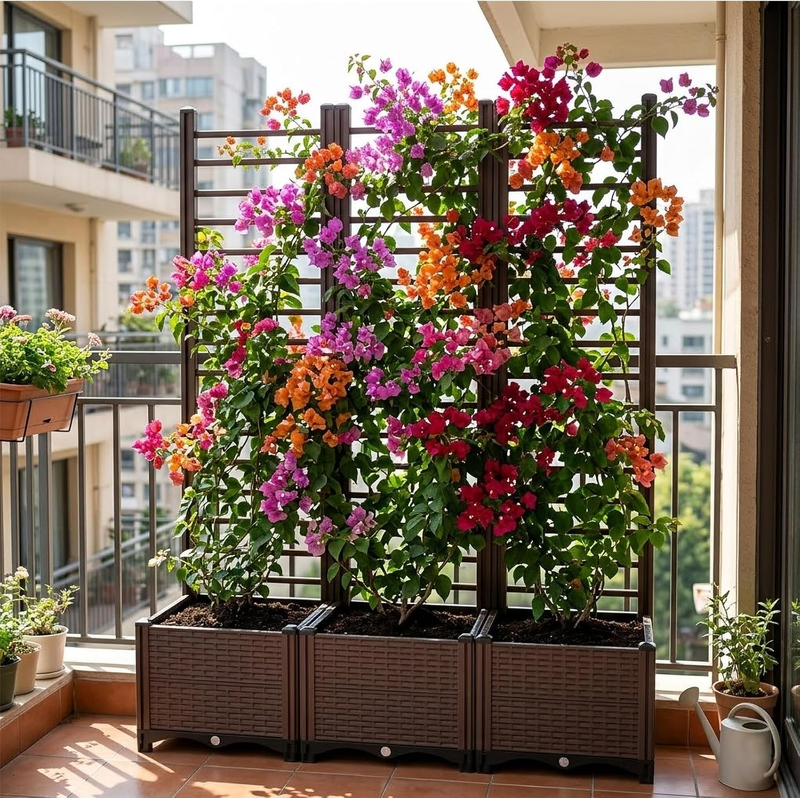 Raised Garden Bed with Trellis, Outdoor Wooden Planter Box with Climbing Frame f