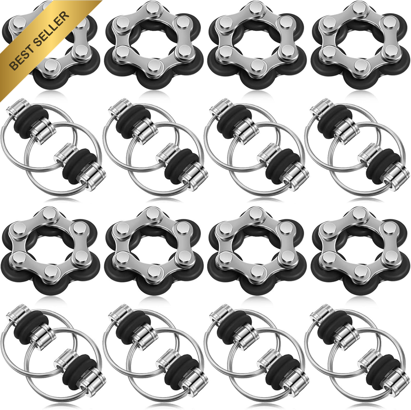 16 Pcs Fidget Toys Set Include 8 Six Roller Chain and 8 Key Flippy Chain Stress