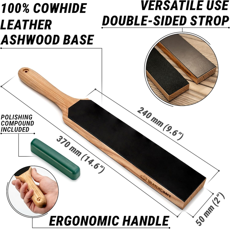 Leather Strop for Knife Sharpening - Knife Strop Block with Polishing Compound S