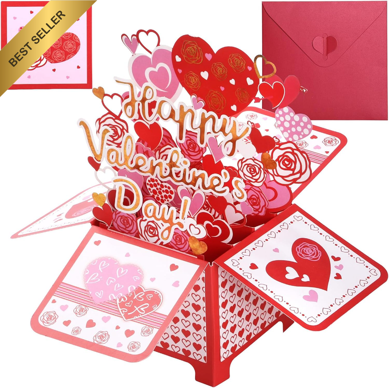 Pop up Happy Valentine'S Day Card, 3D Valentine'S Day Pop up Greeting Boxed Card