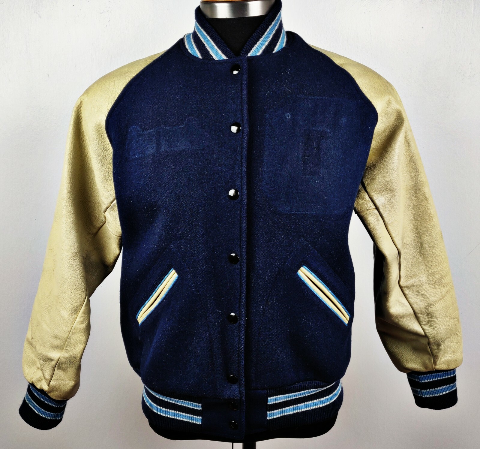 Vintage USA Made Varsity Jacket Kimmel Wool Leather Navy