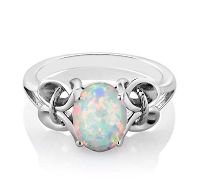 Pre-owned Vt Gems 14kt White Gold 1.30ct Oval Shape 100% Natural Australian Opal Engagement Ring In As Depicted